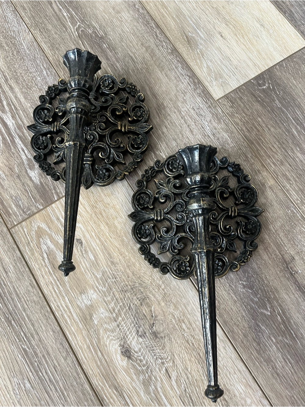 Vintage Homco Black and Gold Ornate Wall Hook Pair